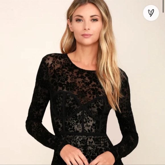Lulu’s Cor-Set to Go Black Burnout Velvet Print Dress - Picture 2 of 5